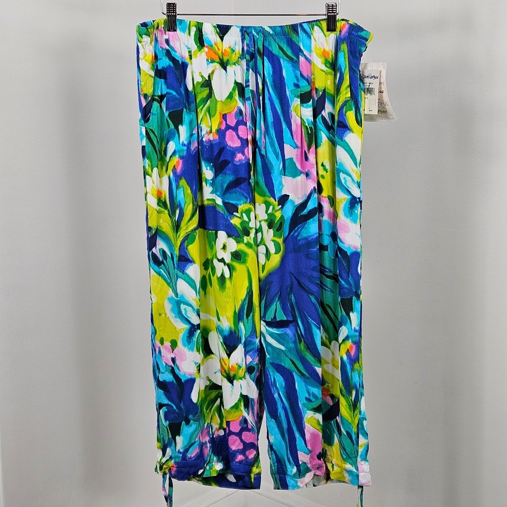 Jams World Provence Pants Women XL Multicolor NEW Floral Tropical Wide Leg Crop